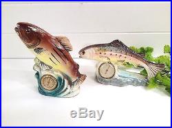 ANTIQUE CERAMIC RAINBOW TROUT FISH SHAPED THERMOMETER STAMPED FOREIGN -RARE