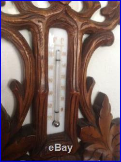 ANTIQUE ENGLISH CARVED WOOD WALL BAROMETER