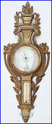 ANTIQUE FRENCH 19th C Gilt Hand Carved Wall BAROMETER & THERMOMETER Versailles