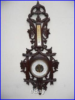 ANTIQUE FRENCH BLACK FOREST ANEROID BAROMETER THERMOMETER