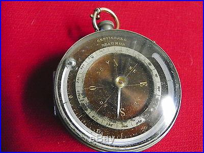 ANTIQUE FRENCH POCKET BAROMETER, COMPASS & THERMOMETER W/LEATHER CASE