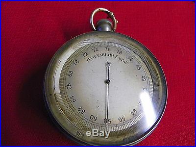 ANTIQUE FRENCH POCKET BAROMETER, COMPASS & THERMOMETER W/LEATHER CASE