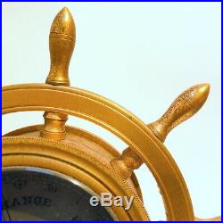 ANTIQUE GILT BRASS SHIP'S WHEEL BAROMETER Rodrigues LONDON c. 1865 Silvered Dial
