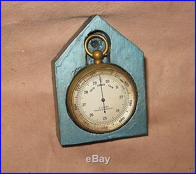 ANTIQUE J. LIZARS GILT POCKET ALTIMETER BAROMETER GLASGOW EDINBURGH ETC IN STAND