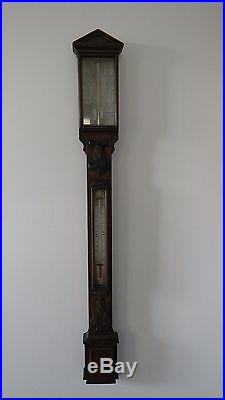 ANTIQUE MAHOGANY STICK BAROMETER with THERMOMETER 19th Century