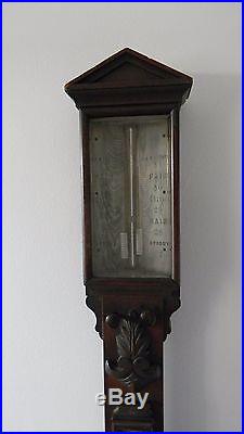 ANTIQUE MAHOGANY STICK BAROMETER with THERMOMETER 19th Century