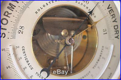 ANTIQUE NAUTICAL BRASS HOLOSTERIC BAROMETER WITH TWIN THERMOMETERS, CA 1880