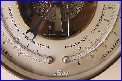 ANTIQUE NAUTICAL BRASS HOLOSTERIC BAROMETER WITH TWIN THERMOMETERS, CA 1880