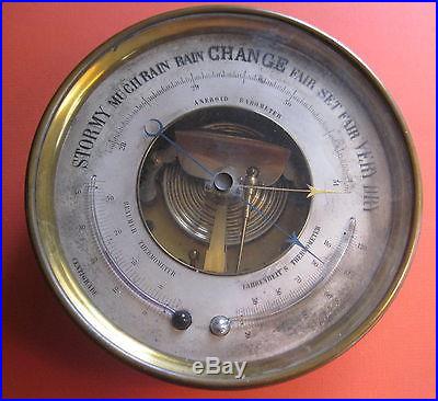 ANTIQUE~Old 8 1/4 Brass ANEROID BAROMETER & THERMOMETER~Marked DC with ANCHOR