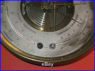 ANTIQUE~Old 8 1/4 Brass ANEROID BAROMETER & THERMOMETER~Marked DC with ANCHOR