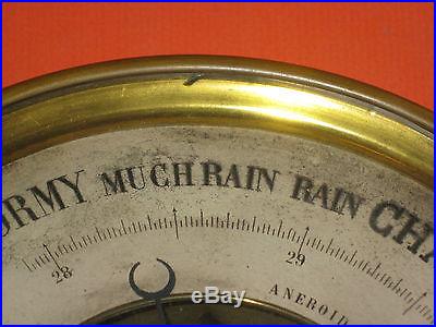 ANTIQUE~Old 8 1/4 Brass ANEROID BAROMETER & THERMOMETER~Marked DC with ANCHOR