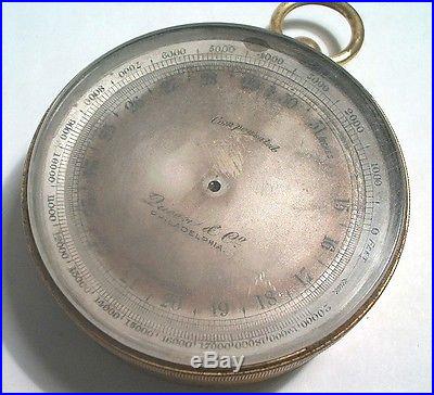 ANTIQUE QUEEN & CO. PHILADELPHIA 2 3/4 BRASS COMPENSATED BAROMETER / ALTIMETER