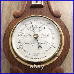 ANTIQUE SHORT & MASON, LONDON OAK ANEROID BAROMETER 24 long