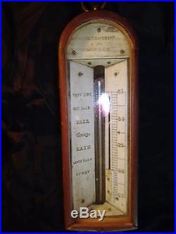 Antique Spencer & Co. London Porcelaine Dial Mahogany Stick Barometer