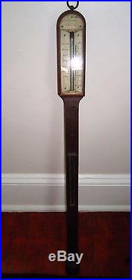Antique Spencer & Co. London Porcelaine Dial Mahogany Stick Barometer
