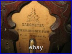 ANTIQUE STICK BAROMETER 19th CENTURY 44INCH CARVED WALNUT SCIENTIFIC INSTRUMENT