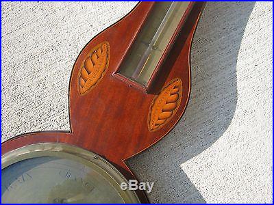 ANTIQUE Scurr Thirsk MAHOGANY INLAID WALL BANJO BAROMETER THERMOMETER