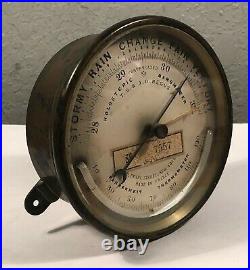 ANTIQUE T. S. &J. D. NEGUS ROUND BRASS HOLOSTERIC BAROMETER With CURVED THERMOMETER