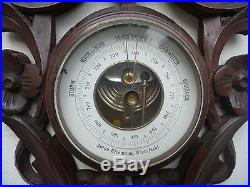 ANTIQUE VICTORIAN AUSTRIAN BLACK FOREST CARVED BAROMETER with THERMOMETER