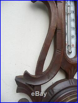 ANTIQUE VICTORIAN AUSTRIAN BLACK FOREST CARVED BAROMETER with THERMOMETER