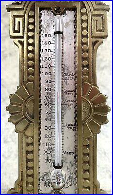 ANTIQUE VICTORIAN EASTLAKE BRASS DESK THERMOMETER-early 1900's