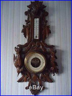 ANTIQUE VICTORIAN FRENCH BLACK FOREST WALL BAROMETER THERMOMETER
