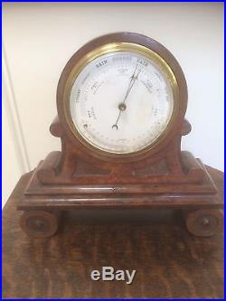 Antique Vintage English Burled Walnut Hand Carved Wood Barometer Thermometer