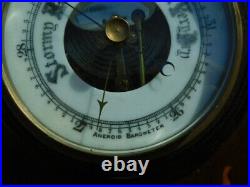 ANTIQUE VINTAGE INLAID OAK ANEROID WALL BAROMETER THERMOMETER is missing