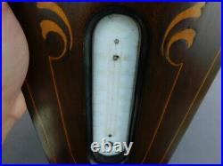 ANTIQUE VINTAGE INLAID OAK ANEROID WALL BAROMETER THERMOMETER is missing