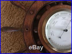 Antique Vintage Rare Walnut Hand Carved Wood Barometer Thermometer