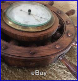 Antique Vintage Rare Walnut Hand Carved Wood Barometer Thermometer