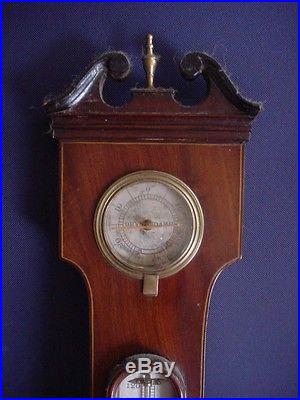 ANTIQUE WALL BAROMETER INLAY WOOD HOLYWELL J McQUINN. 38 WITH thermometer