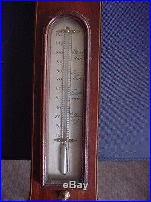 ANTIQUE WALL BAROMETER INLAY WOOD HOLYWELL J McQUINN. 38 WITH thermometer