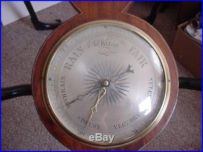 ANTIQUE WALL BAROMETER INLAY WOOD HOLYWELL J McQUINN. 38 WITH thermometer