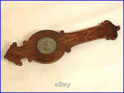 ANTIQUE WALL HANGING CARVED OAK BAROMETER THERMOMETER