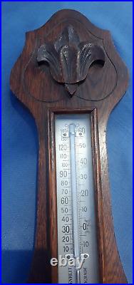 ANTQ HC Fleur-De-Lis OAK Banjo Case Porcelain Aneroid Barometer Thermometer 23