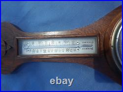 ANTQ HC Fleur-De-Lis OAK Banjo Case Porcelain Aneroid Barometer Thermometer 23