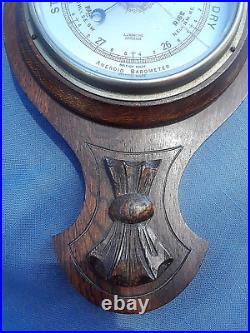 ANTQ HC Fleur-De-Lis OAK Banjo Case Porcelain Aneroid Barometer Thermometer 23