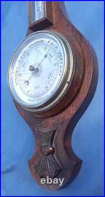 ANTQ HC Fleur-De-Lis OAK Banjo Case Porcelain Aneroid Barometer Thermometer 23