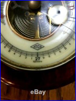 ATCO Barometer Mahogany Case Porcelain Face Made in Germany Stamped JG 1651