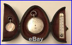 A Fine 19th Century Cased Pocket Barometer, Compass And Thermometer