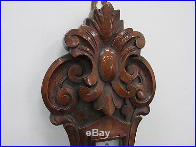 Aneroid Banjo Barometer Thermometer Dual Dial Hand Carved Wood Wall Station