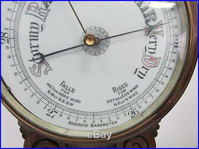 Aneroid Banjo Barometer Thermometer Dual Dial Hand Carved Wood Wall Station