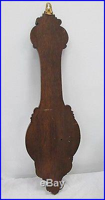 Aneroid Banjo Barometer Thermometer Dual Dial Hand Carved Wood Wall Station