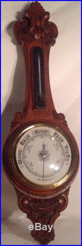 Aneroid Barometer 1837-66 Solid Oak Carved Case