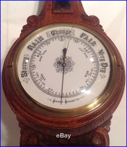 Aneroid Barometer 1837-66 Solid Oak Carved Case