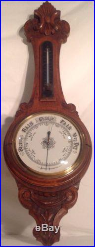 Aneroid Barometer 1837-66 Solid Oak Carved Case