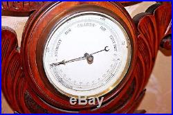 Antique 17 Hanging Thermometer Barometer in Highly Carved German Walnut Case