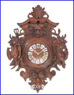 Antique 1800's Black Forest Carved Clock And Barometer