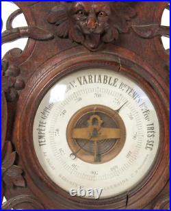 Antique 1800's Black Forest Carved Clock And Barometer